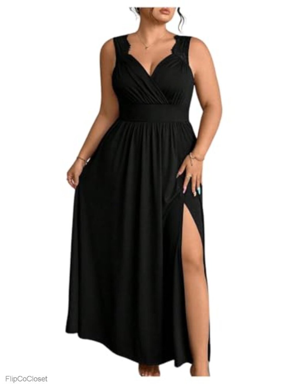 Plus Size Ruffle Wrap V-Neck Sleeveless Maxi Dress